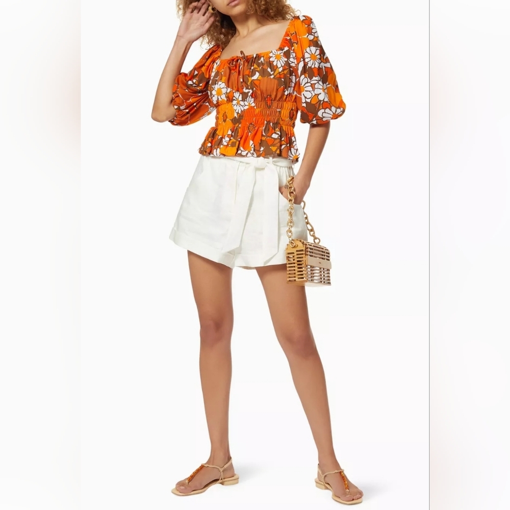 FAITHFULL THE BRAND | REVOLVE Liberia Crêpe Top sMedium orange 70s floral print - Picture 5 of 5